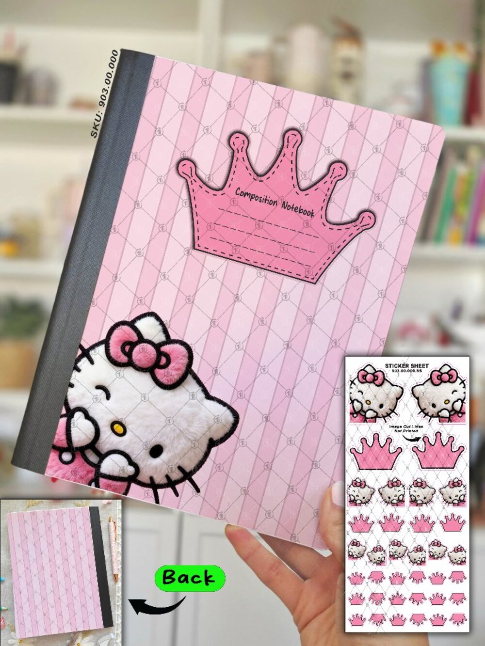 2/$20 💥🆕 Pink & White Cat Composition Notebook & Sticker Sheet | 903.00.001